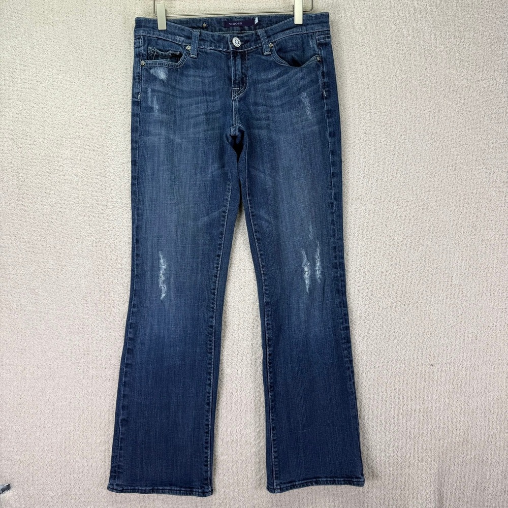 Vigoss London Boot Jeans‎ Womens Size 5 Dark Wash Distressed Denim